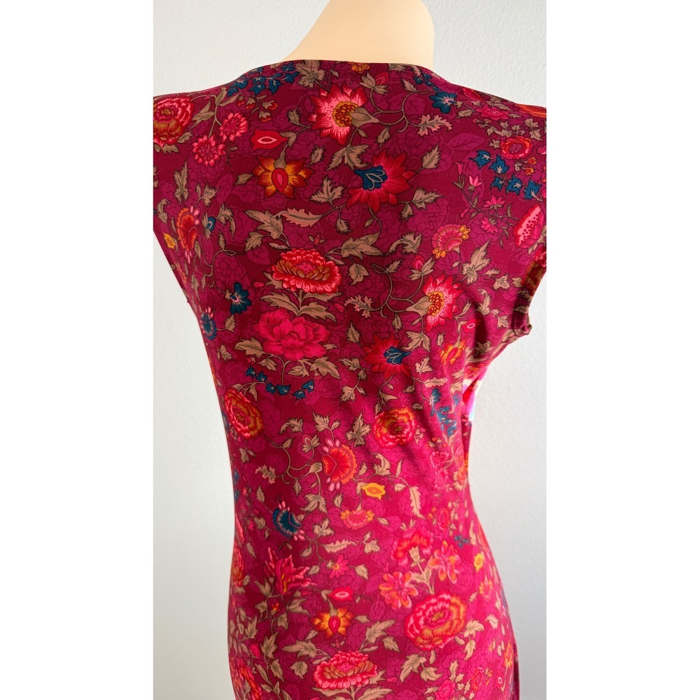 Lauren Ralph Lauren Burgundy Floral Ruched Faux Wrap Sheath Midi Dress Womens M - Picture 6 of 8